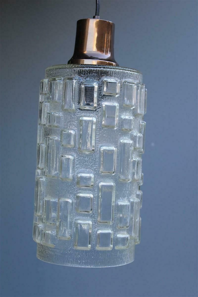 Glass Cylinder Chandelier With Geometric Decorations, 1960s Italy photo for sale