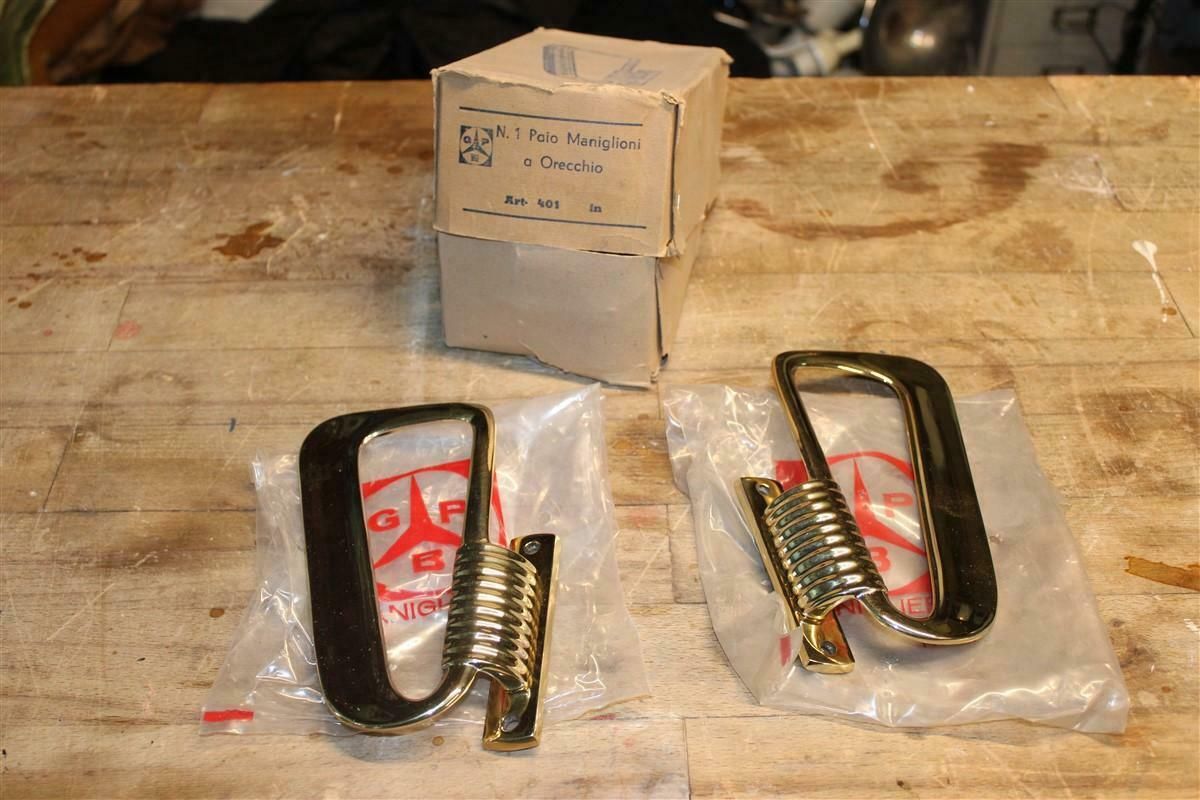 Rare Midcentury Pair Of Ear Shaped Handles In Solid Brass Made In Italy photo for sale