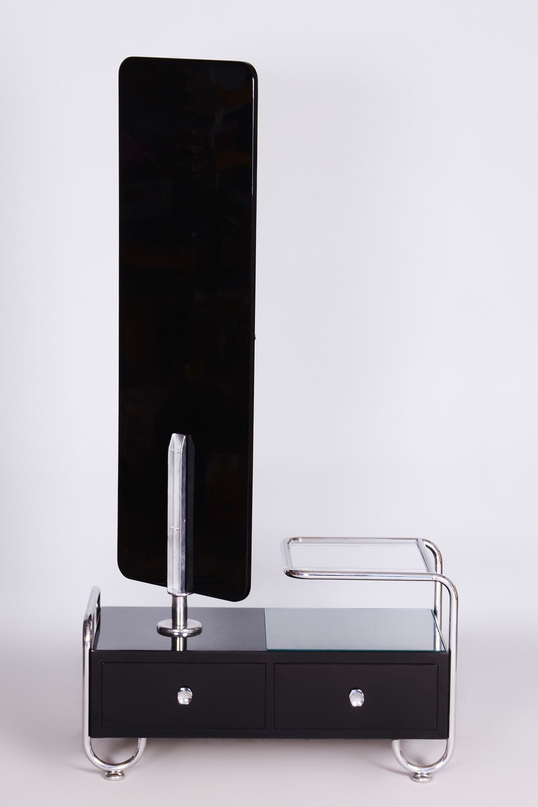 photo furniture Restored Black Art Deco Dressing Mirror Made By Vichr A Spol, 1930s, Czechia, Chrome Plated Steel, Lacquered Wood