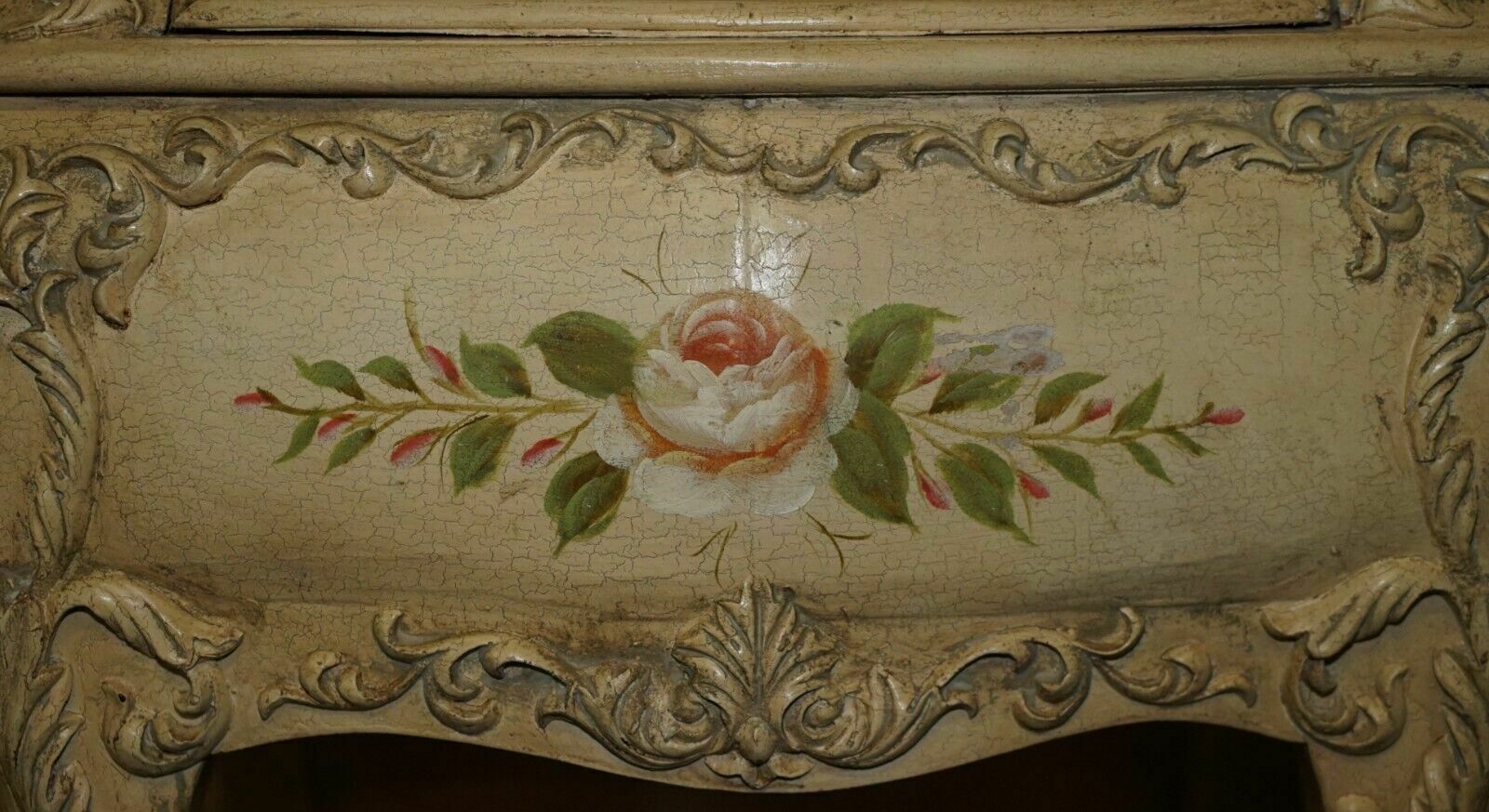 photo for sale Pair Of Vintage Hand Painted French Bombe Bedside / Side End Table Size Chests