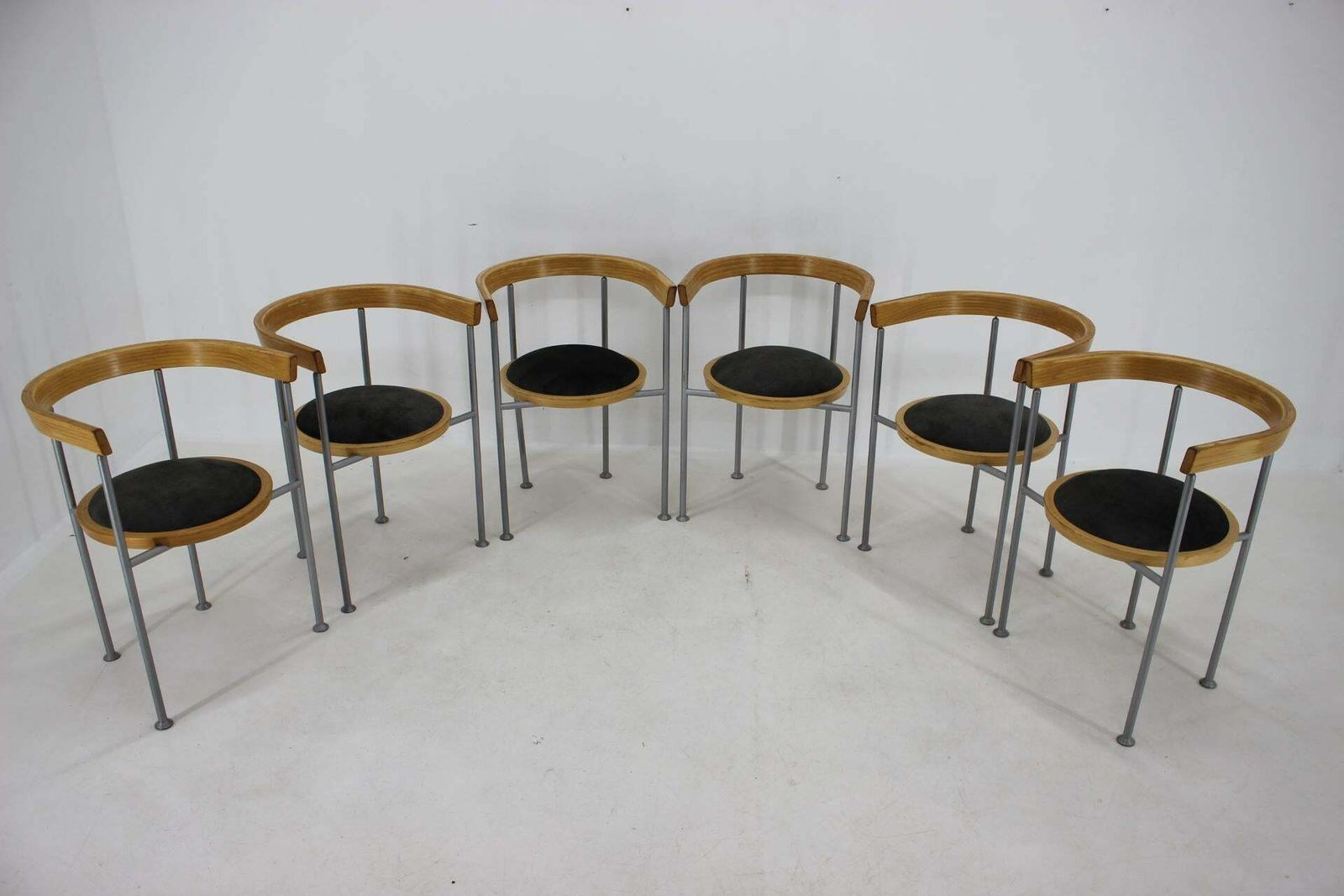 1990s Borge Lindau Set Of 6 Dining Chairs For Bla Station, Sweden photo for sale