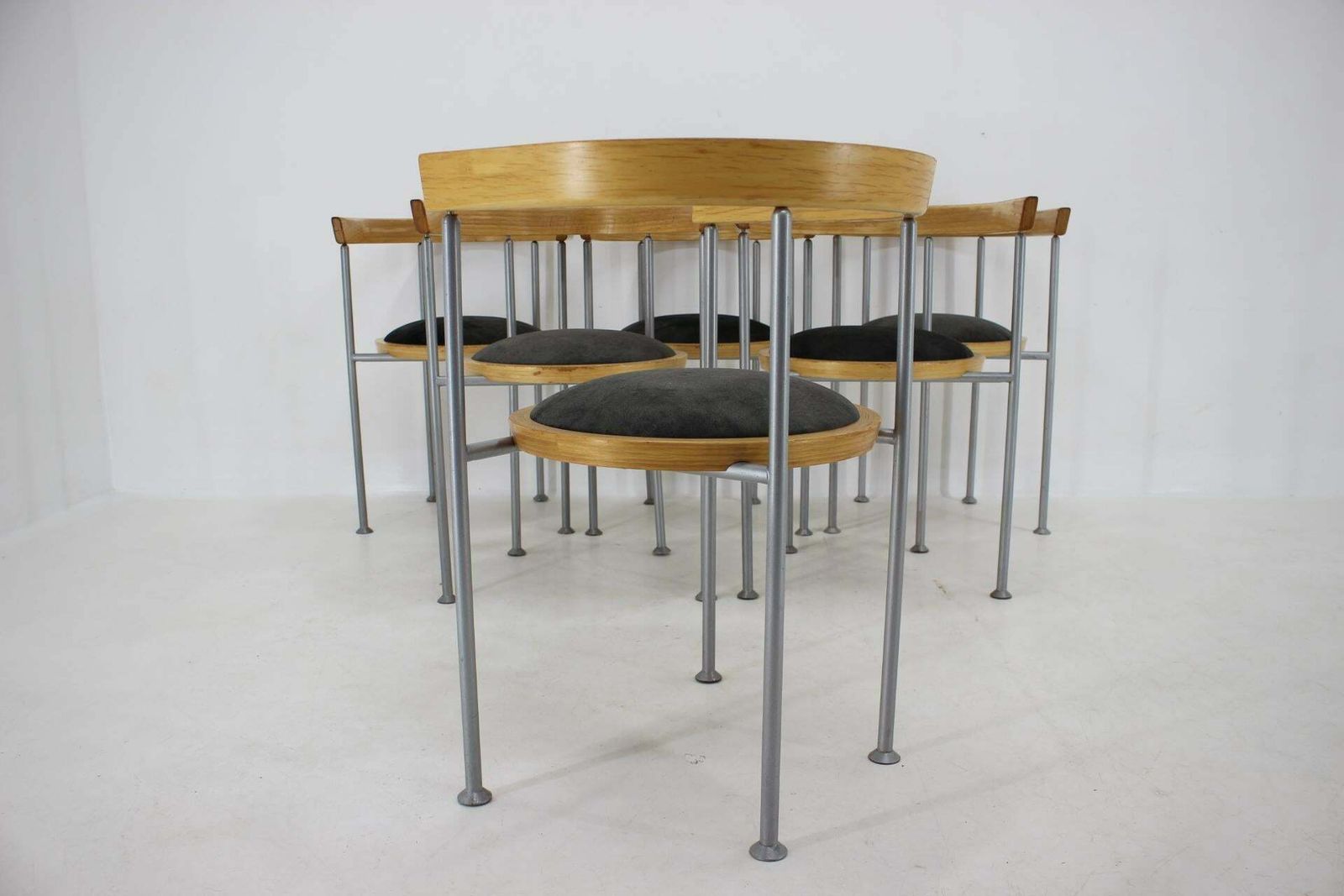 photo furniture 1990s Borge Lindau Set Of 6 Dining Chairs For Bla Station, Sweden