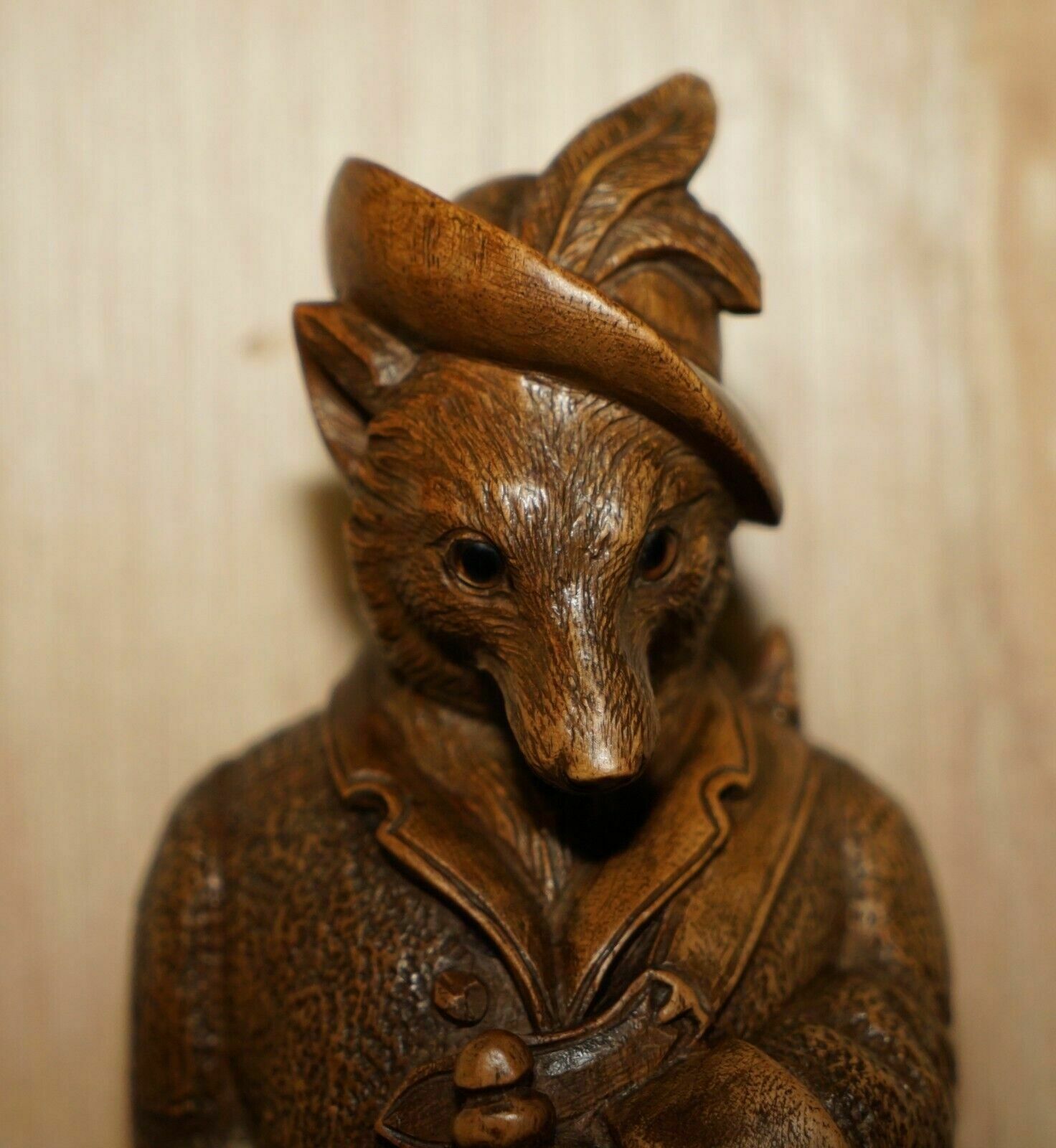 Antique Musical Circa 1880 Black Forest Hand Carved Fox Whip Hook Glass Eyes photo Furniture