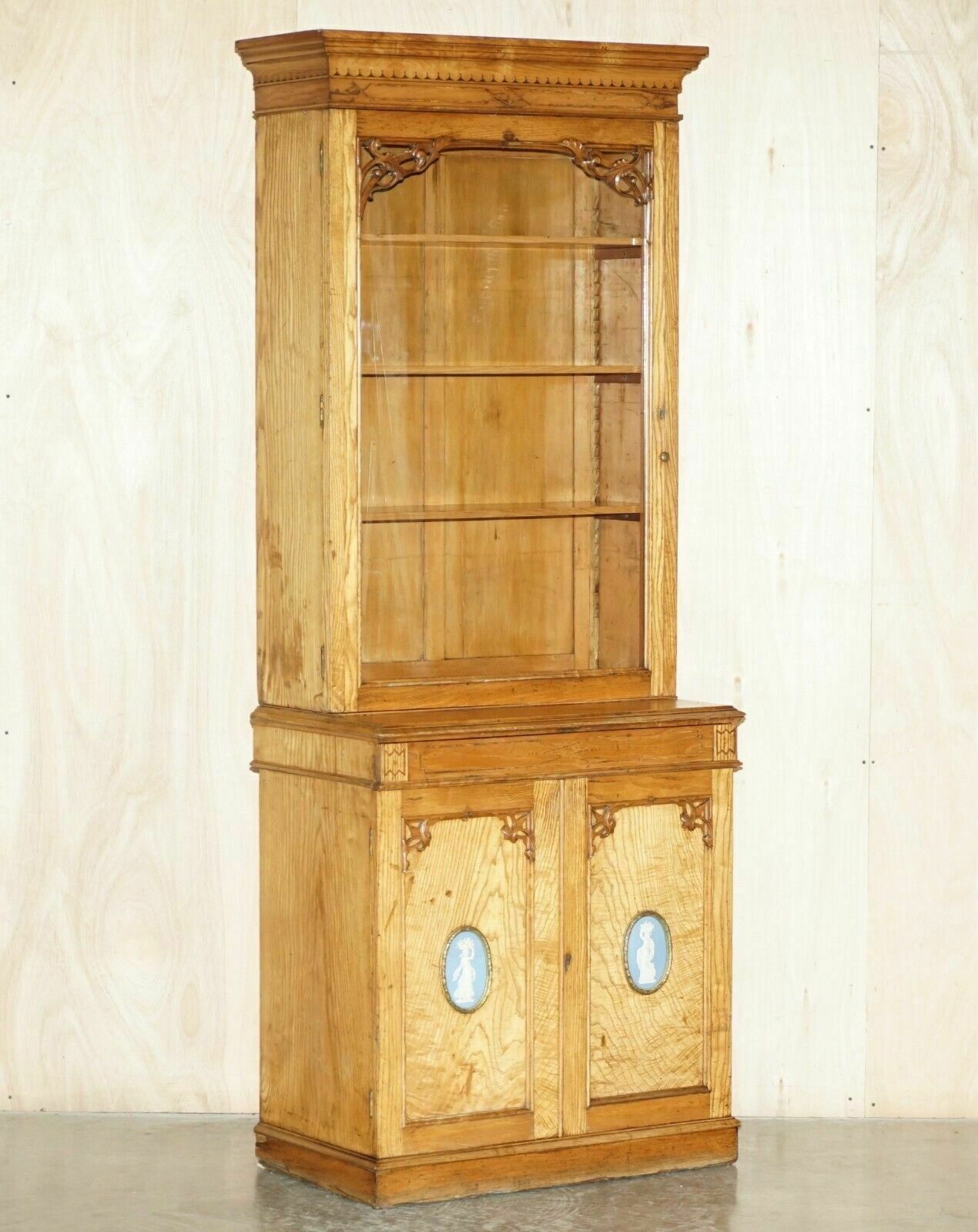 Antique Victorian 1840 A Blain & Son Liverpool Pollard Oak Bookcase Cupboard