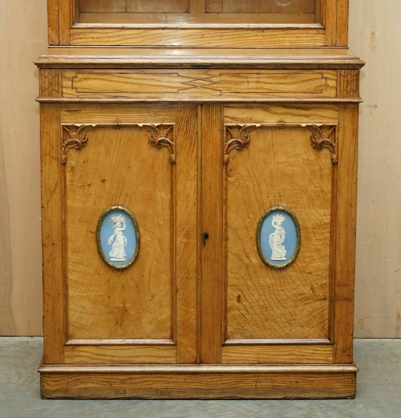 Antique Victorian 1840 A Blain & Son Liverpool Pollard Oak Bookcase Cupboard photo Furniture