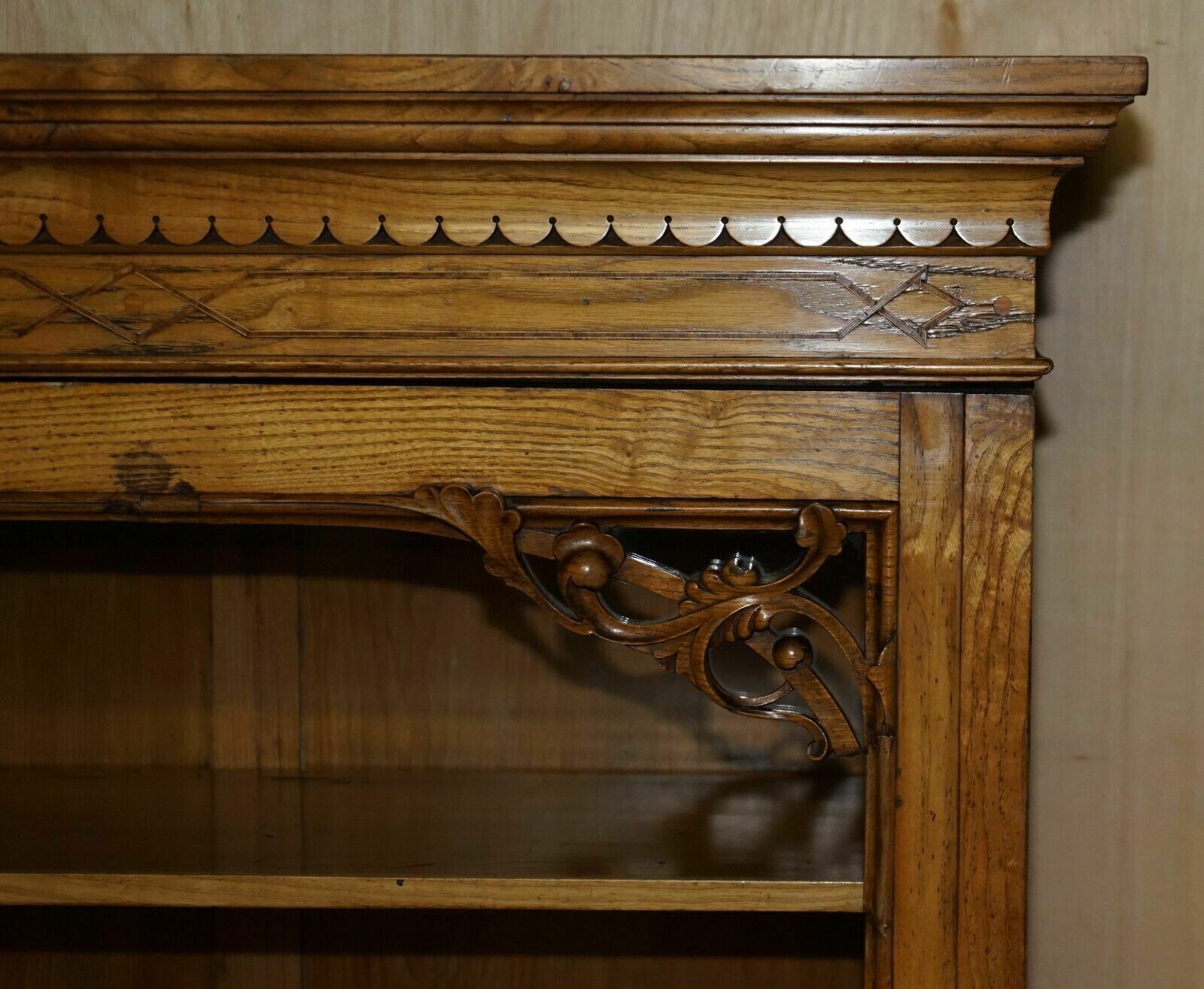 Antique Victorian 1840 A Blain & Son Liverpool Pollard Oak Bookcase Cupboard photo vinterior