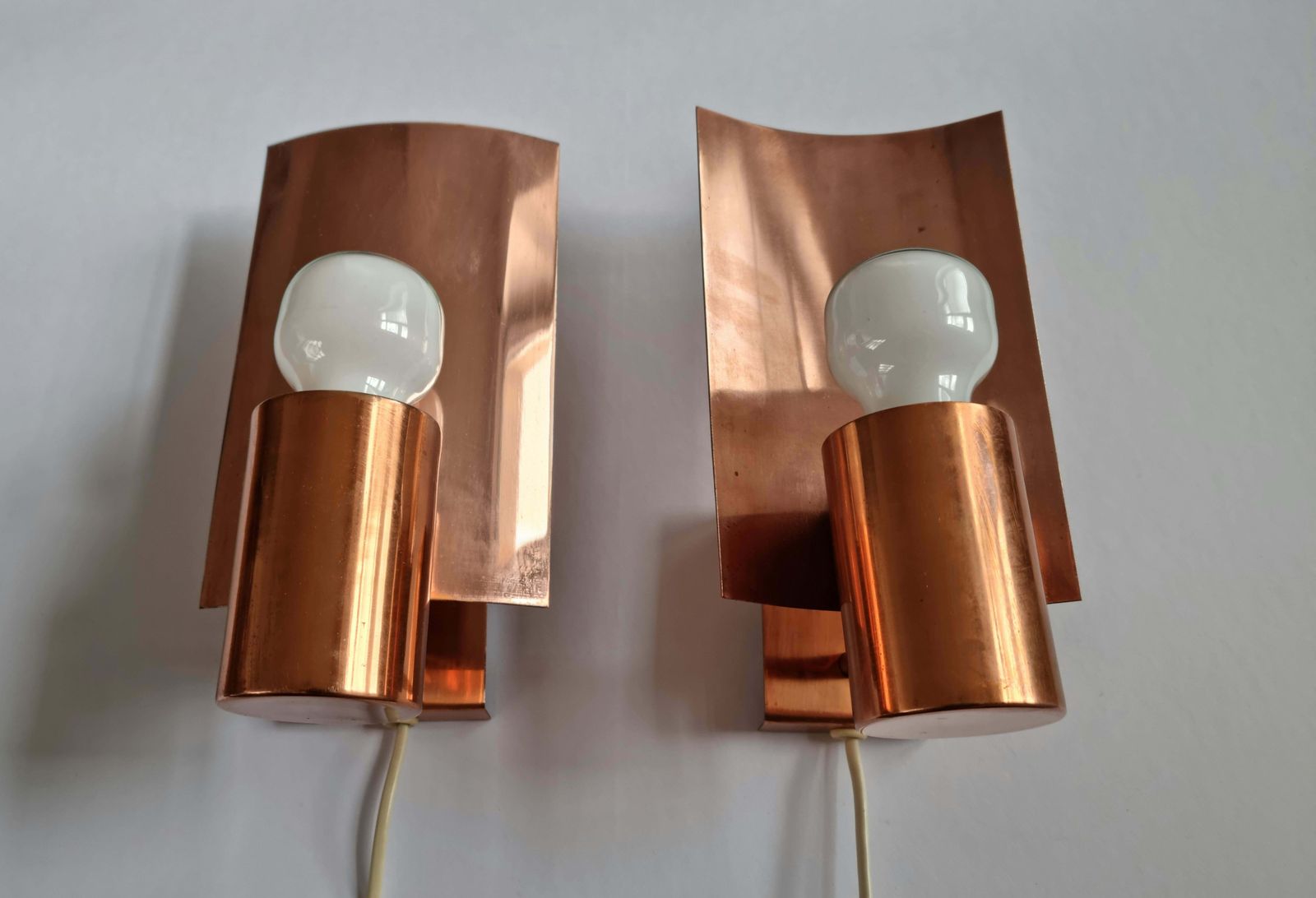 Pair Of Midcentury Copper Wall Lamps, Denmark, 1960s photo 550.0