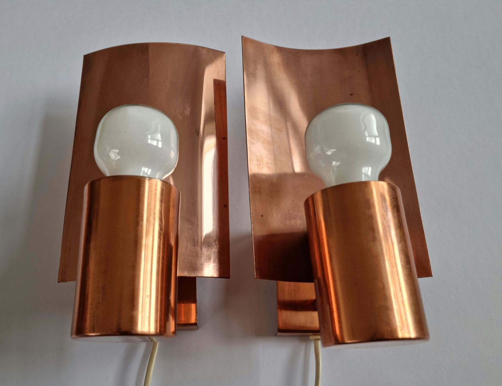 Lighting Pair Of Midcentury Copper Wall Lamps, Denmark, 1960s photo