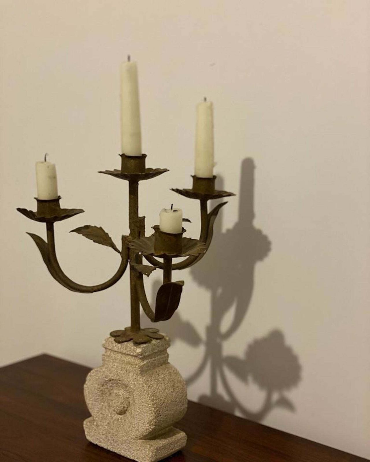 Vintage French Luberon Stone & Metal Candleholder photo for sale