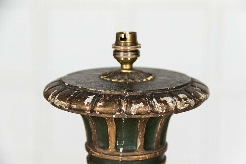 19thc French Gilt & Green Painted Floor Lamp photo vintage