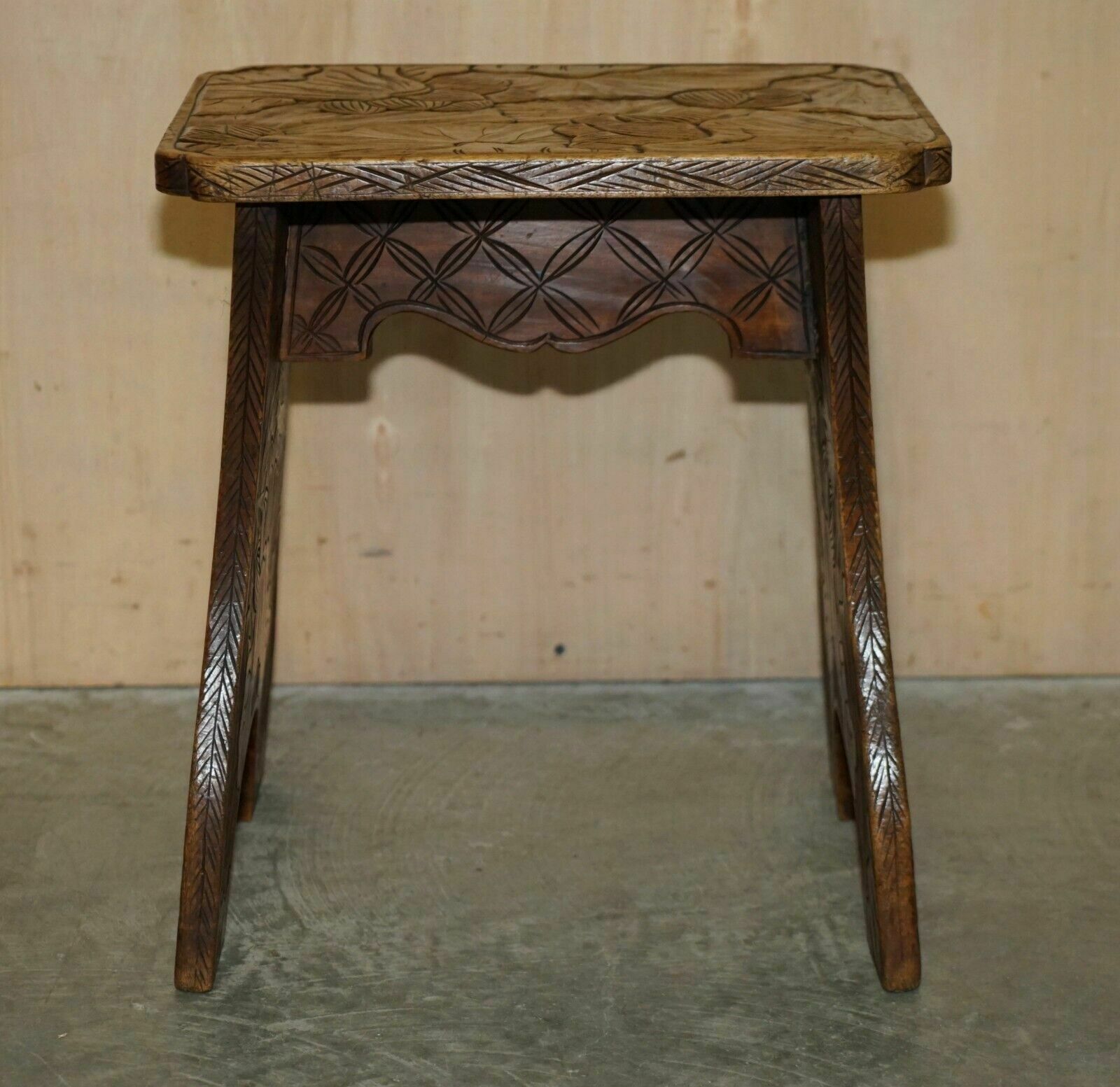 Antique 1905 Liberty's London Qing Dynasty Stool / Side End Table Floral Carving photo for sale