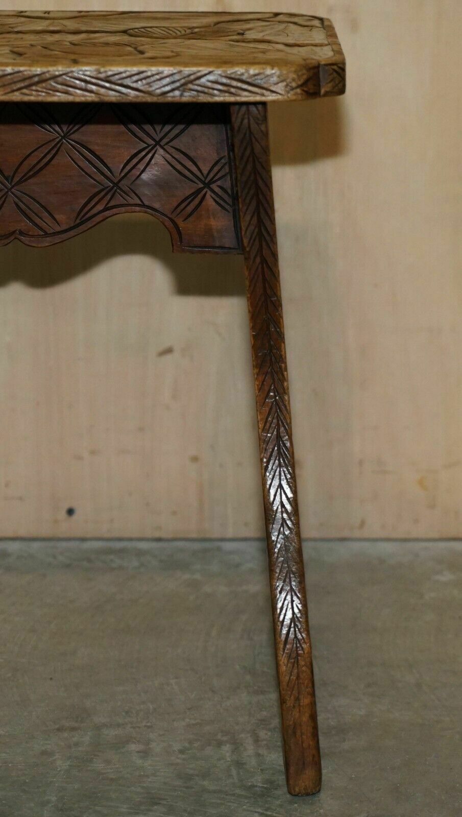 Antique 1905 Liberty's London Qing Dynasty Stool / Side End Table Floral Carving photo vinterior