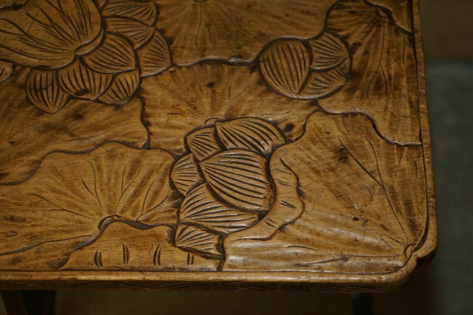 850.0 Antique 1905 Liberty's London Qing Dynasty Stool / Side End Table Floral Carving photo