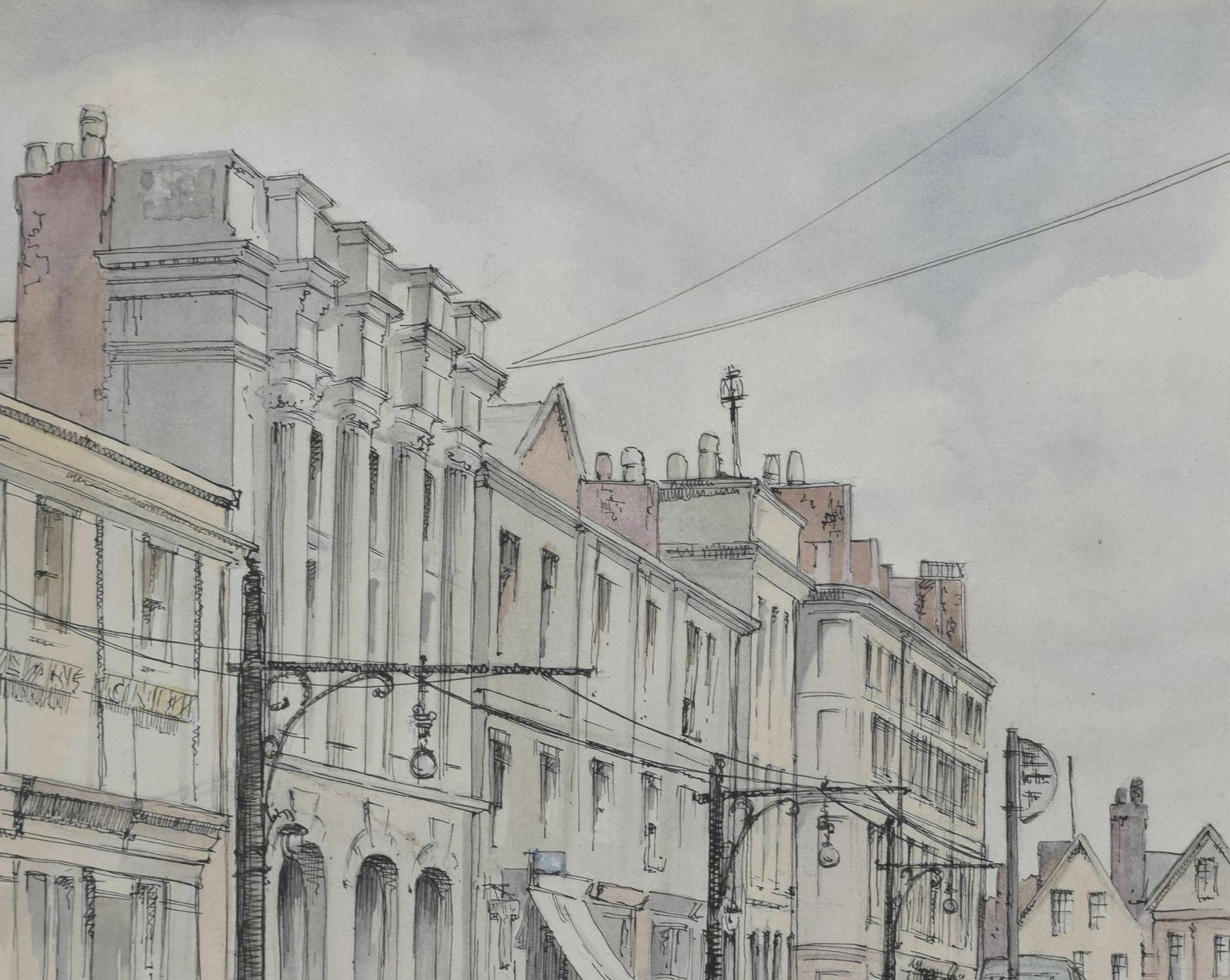Queen Street, Exeter Watercolour By Louis Osman Friba photo vinterior