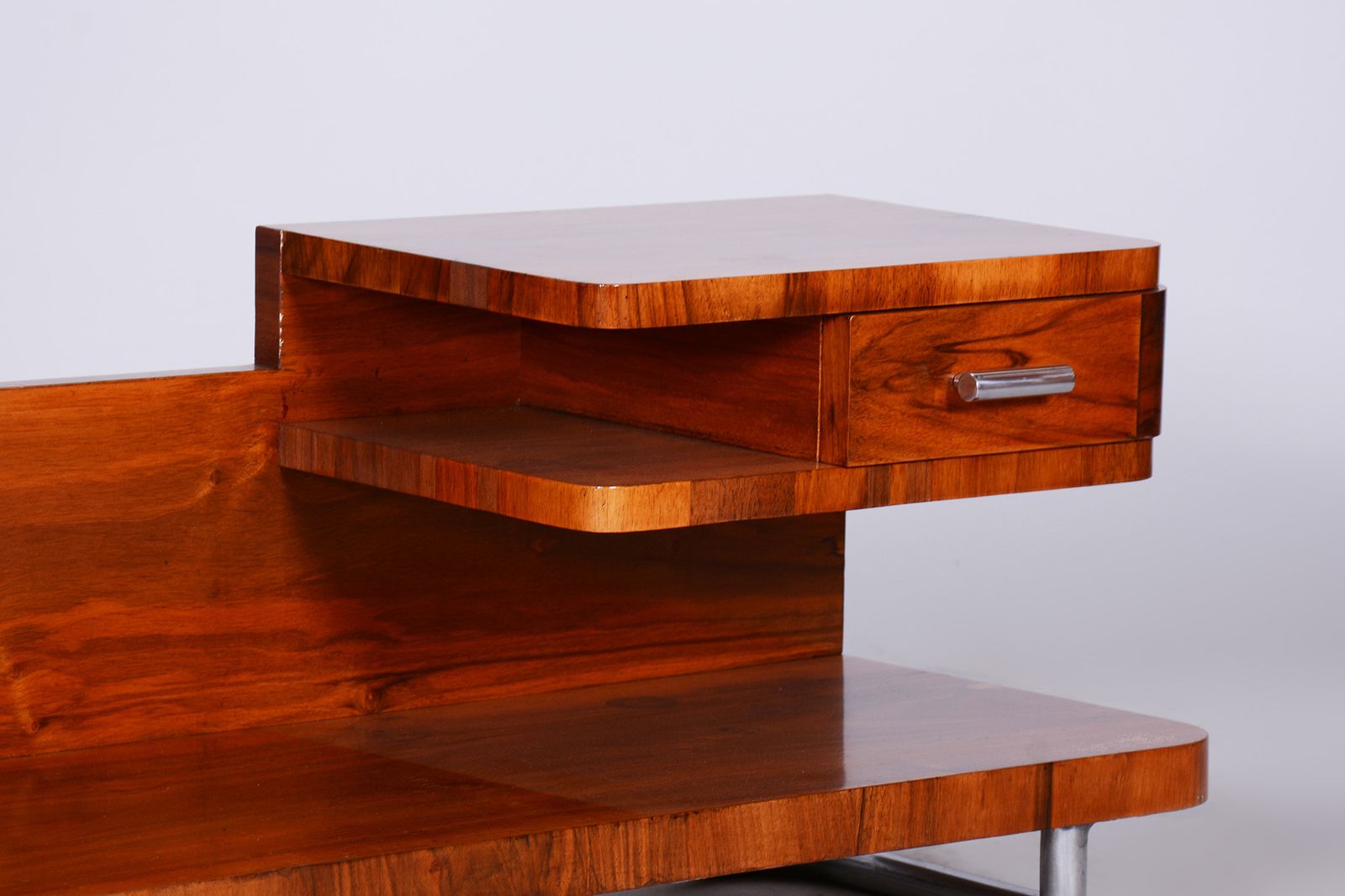 Restored Artdeco Small Pedestal, Walnut, Chrome, Mücke   Melder, Czechia, 1930s photo for sale