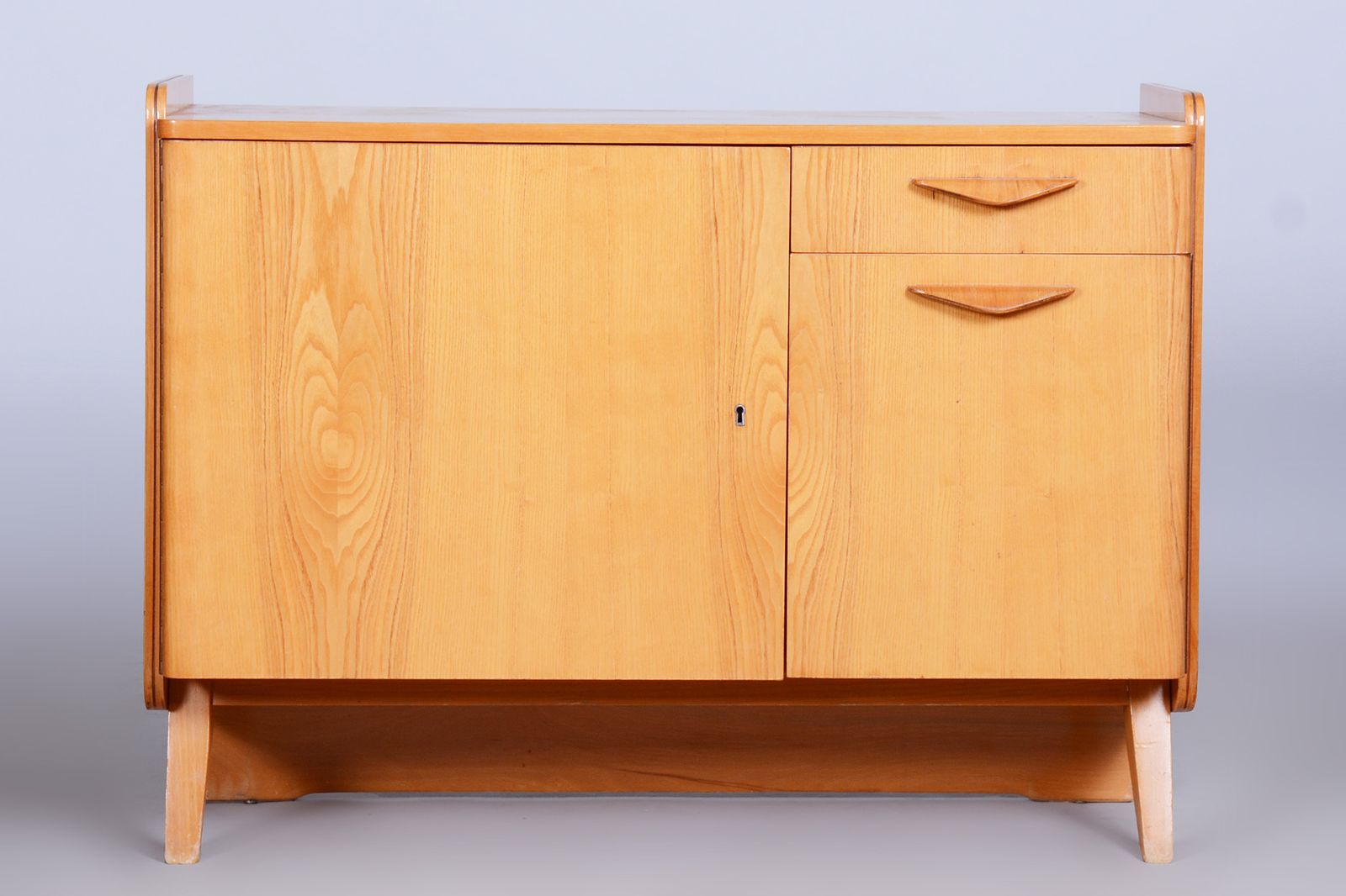 Original Mid Century Ash Small Cabinet Made By Tatra Pravenec, Original Well Preserved, High Gloss, Czechia, 1950s photo vintage