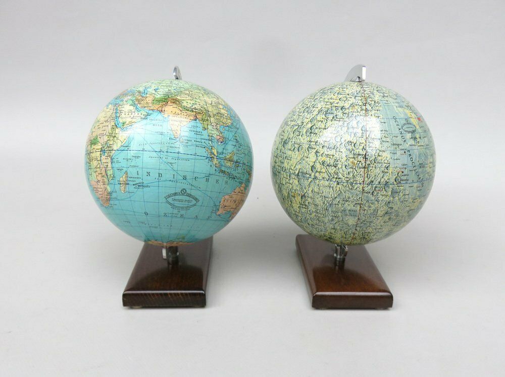 Earth & Moon Globes From Columbus Publishing House, 1960s, Set Of 2 photo Home Decor