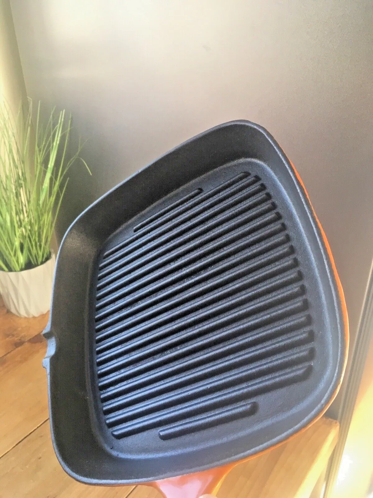 Vintage Retro Orange Enamel Cast Iron Lipped Skillet Frying Grill Pan Le Creuset photo vintage