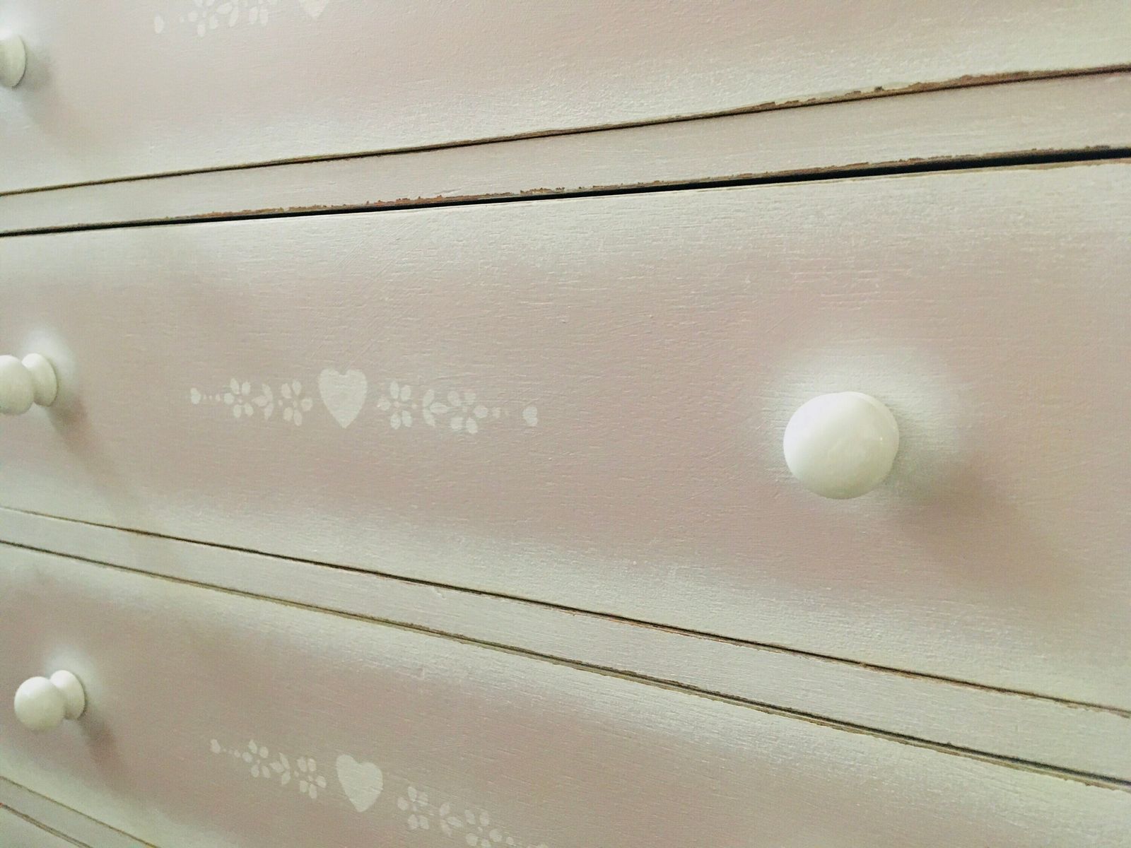 Vintage Hand Painted Pink Chest Of Drawers. Folk Art Style With Floral Romantic Details. Large Painted Chest Of Drawers. photo furniture