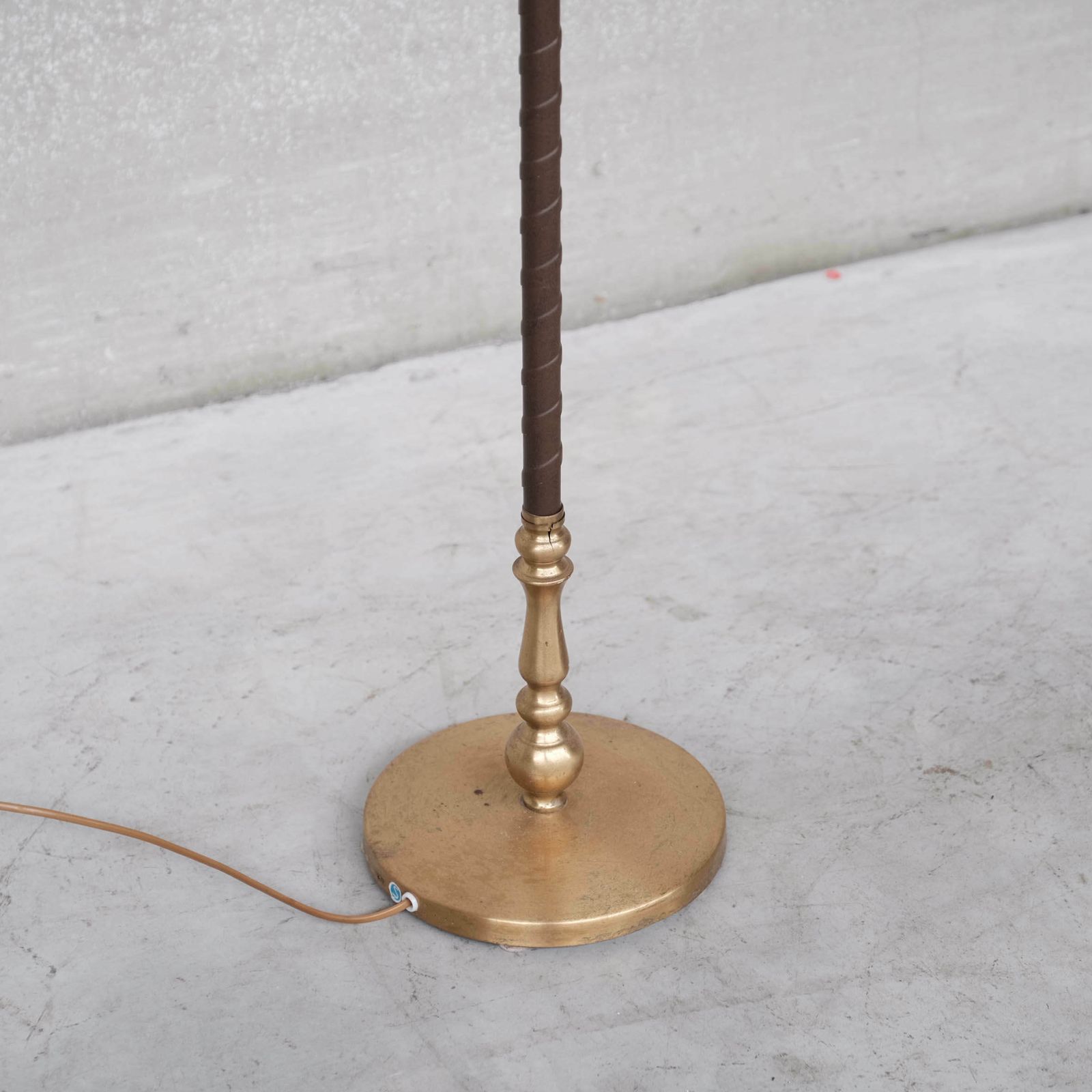Pair Of Leather And Brass Mid Century Einar Bäckström Floor Lamps photo for sale