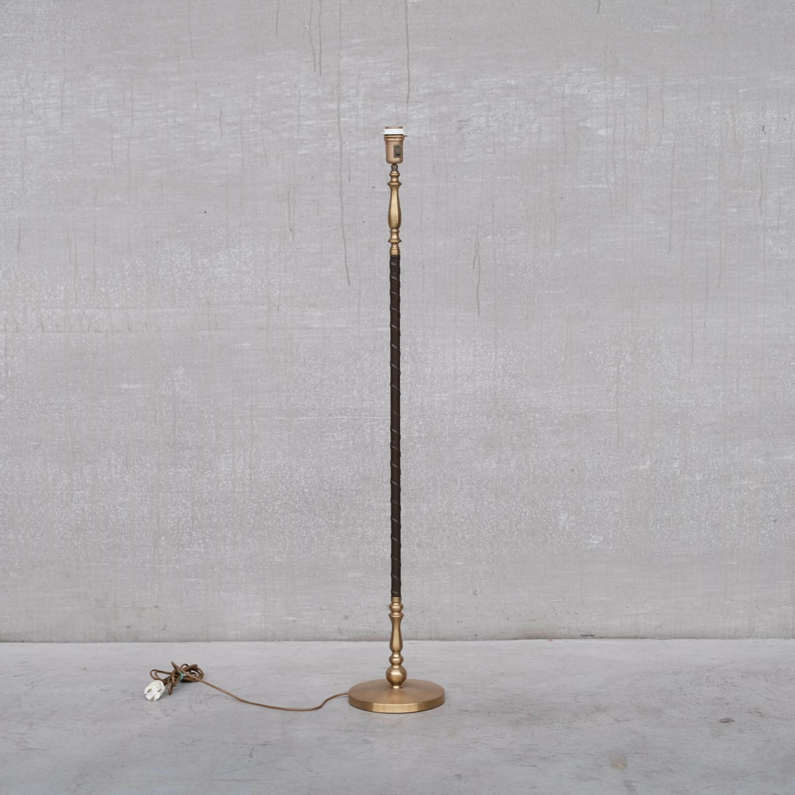 photo furniture Pair Of Leather And Brass Mid Century Einar Bäckström Floor Lamps