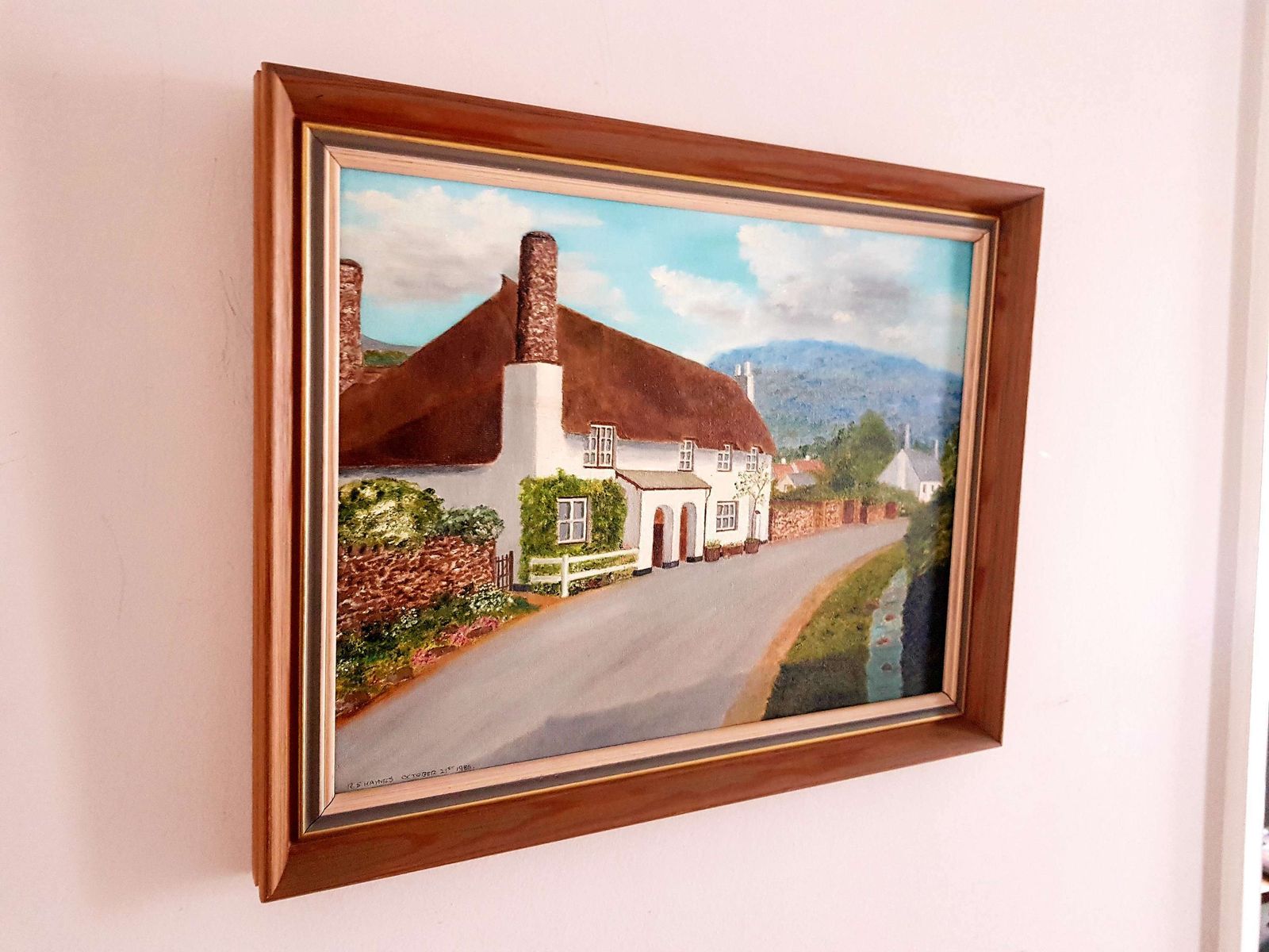 Oil On Canvas Painting Of A Cottage At Bossington, Somerset photo Art