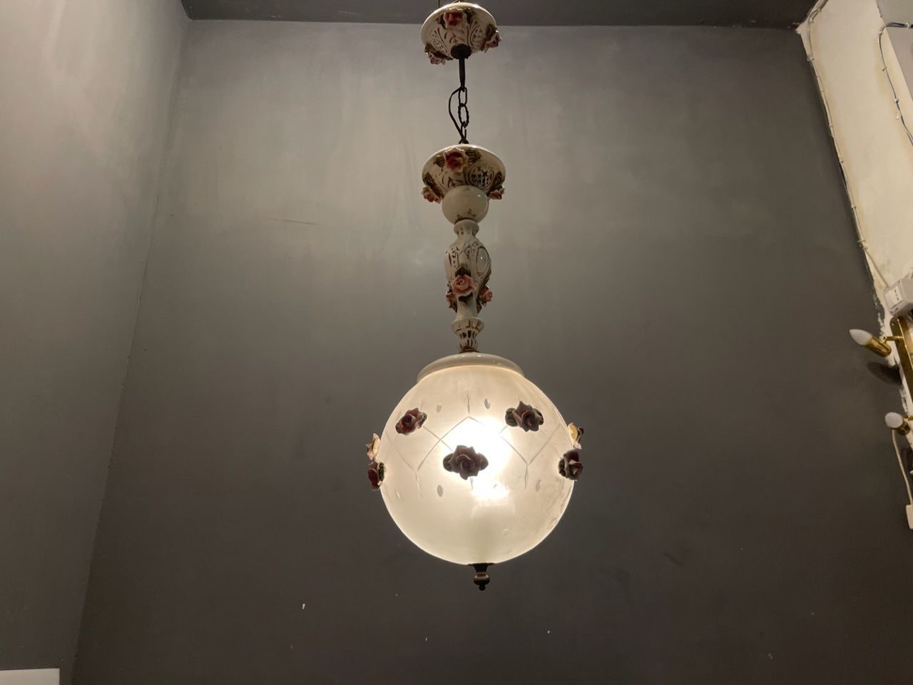Italian Ceramic Rose Light Pendant photo for sale