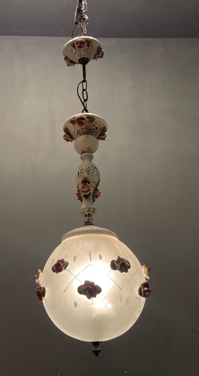 Italian Ceramic Rose Light Pendant photo vintage