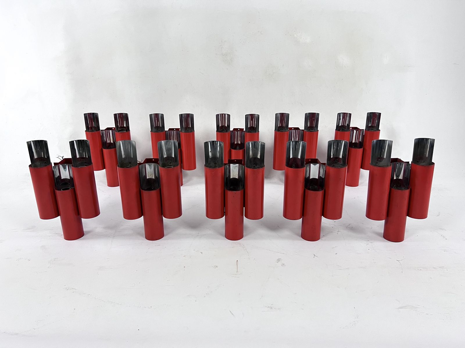 Rare Set Of 10 Mid Century Red And Chrome Wall Lamps By Stilnovo. Italy 1970s photo furniture