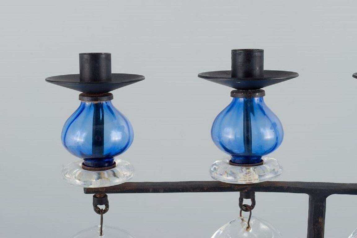 Erik Höglund For Kosta Boda. Large Candle Holder In Cast Iron And Art Glass photo for sale