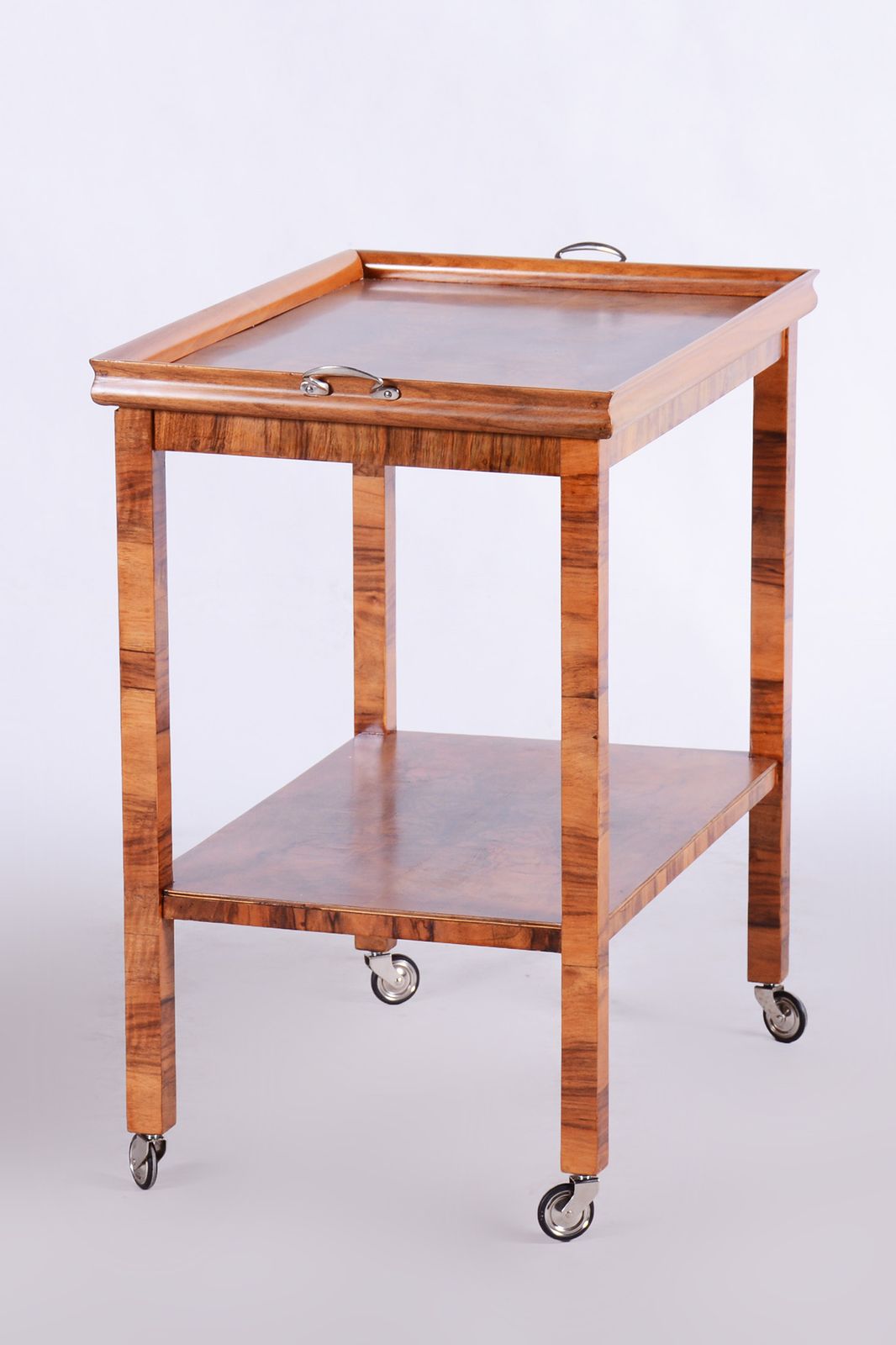 photo for sale Restored Art Deco Walnut Trolley, New Polish, Czechia, 1930s