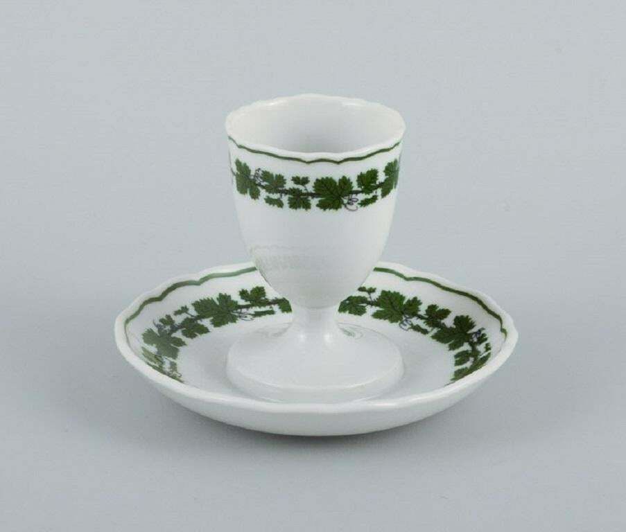 Meissen. Green Ivy Vine. Four Parts: Egg Cup, Cup, Saucer And Cream Jug photo for sale