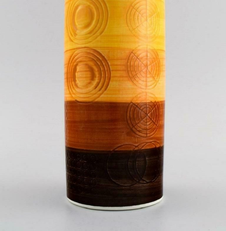 Olle Alberius For Rörstrand  Cylindrical Sarek Vase In Hand Painted Ceramics photo 205.0