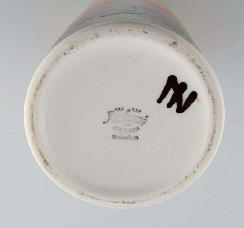 Olle Alberius For Rörstrand  Cylindrical Sarek Vase In Hand Painted Ceramics photo vinterior