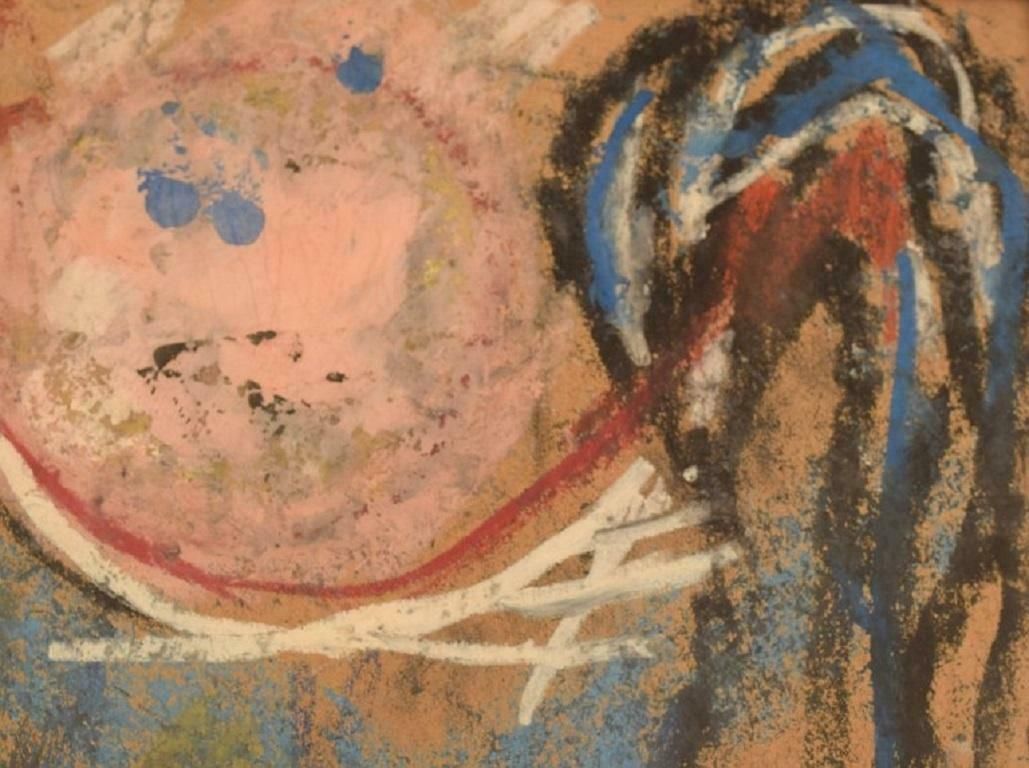 Mette Doller, Danish Artist, Mixed Media Art On Paper, Rooster, Dated 1959 photo Art