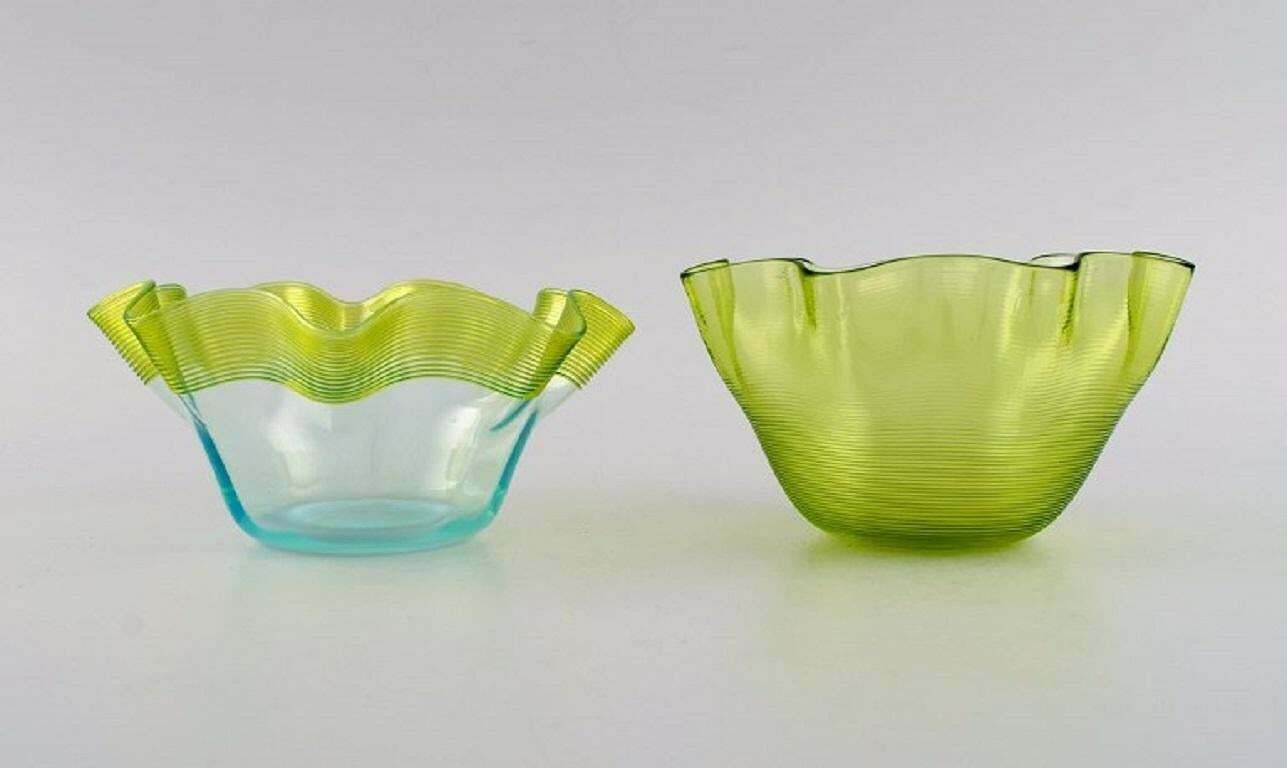 Scandinavian Glass Artist. Plate And Two Bowls In Mouth Blown Art Glass. photo furniture
