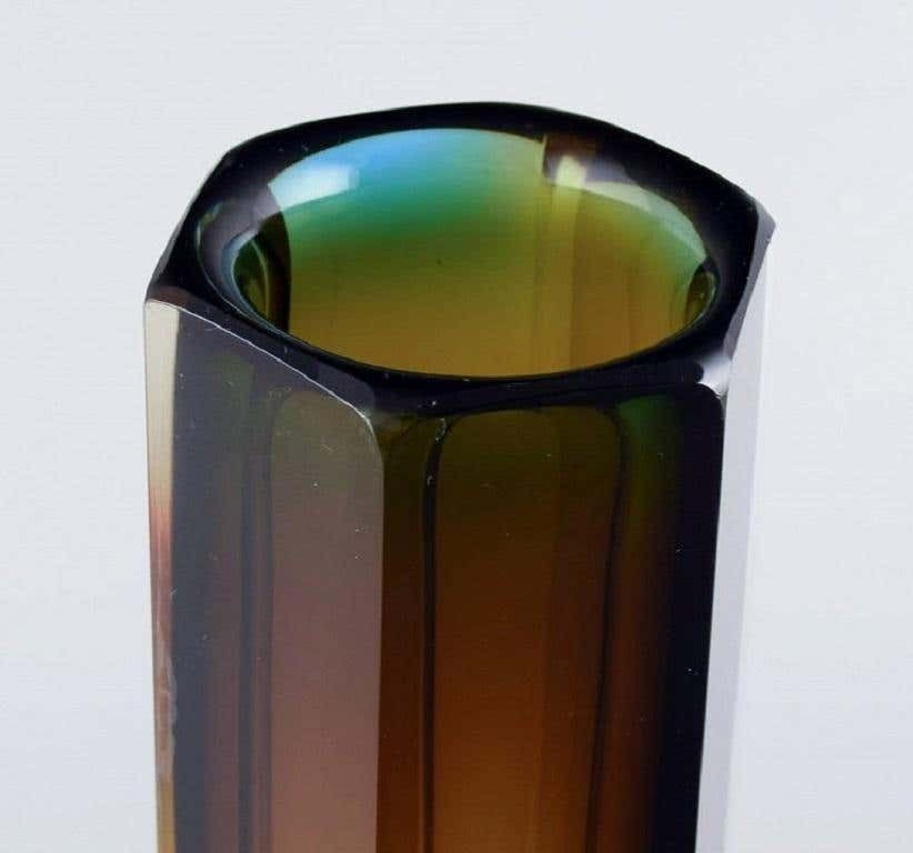 Murano, Slim Vase In Smoky Mouth Blown Art Glass, Italian Design, 1960s photo for sale