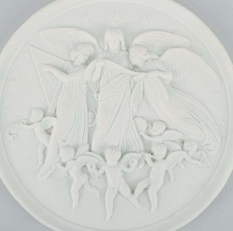 Bing & Grøndahl After Thorvaldsen, Antique Biscuit Wall Plaque With Angels photo furniture