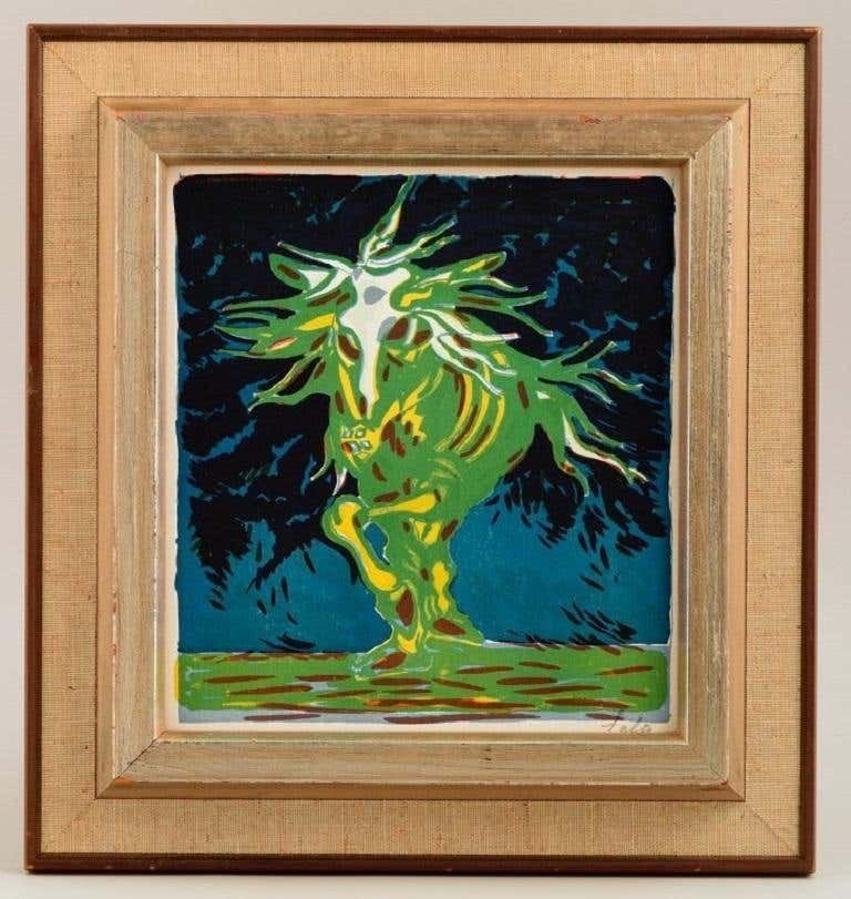 Axel Salto, Mythical Beast, Lithograph, "Helhesten" 1942 photo furniture