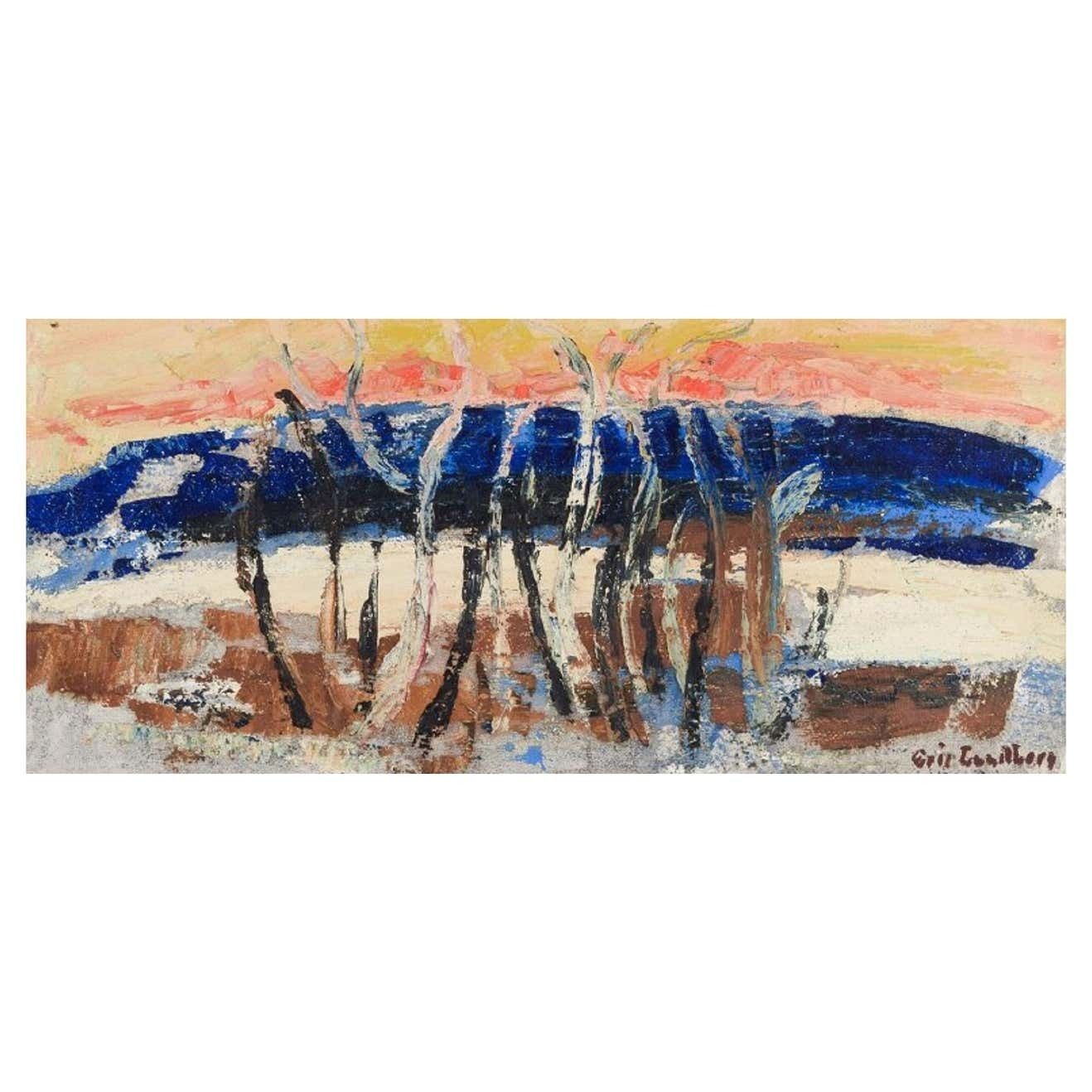 Eric Lundberg, A Listed Swedish Painter. Modernist Landscape, Oil On Canvas