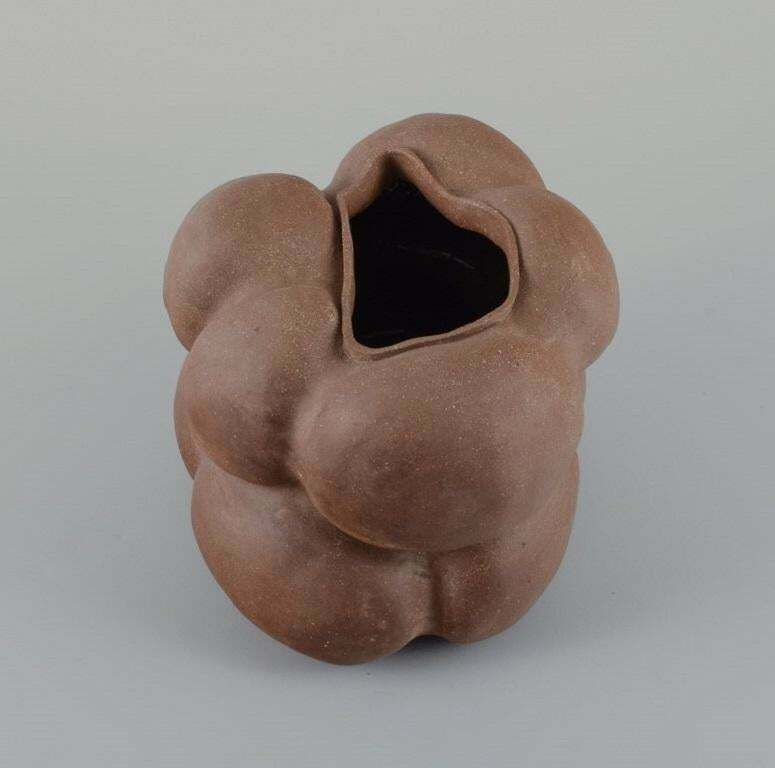 Christina Muff, Danish Contemporary Ceramicist. Dark Brown Unglazed Vessel. photo for sale