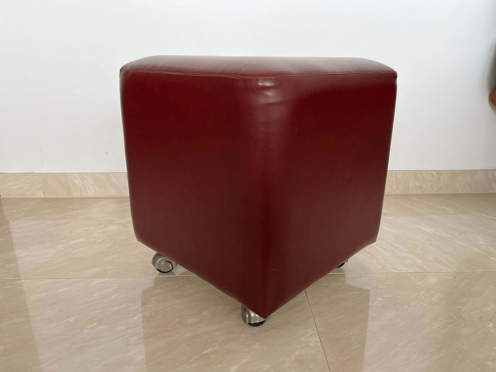 Pair Of Mid Century Design Wheel Stools Or Tabourets Artificial Leather 1970s photo furniture