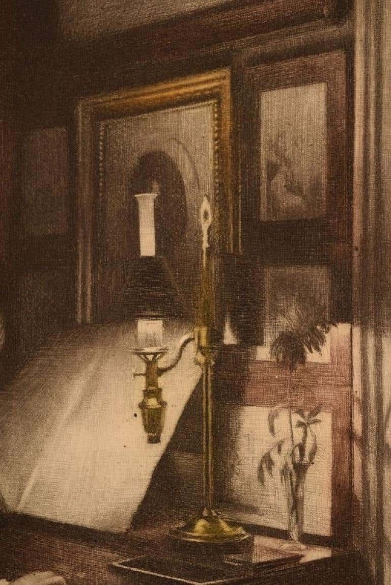 Peter Ilsted, Interior With Two Girls At The Piano, Mezzotint In Colors photo Art