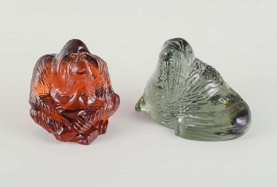 Paul Hoff For Swedish Glass, Two Figures Of An Orangutan And A Walrus photo furniture