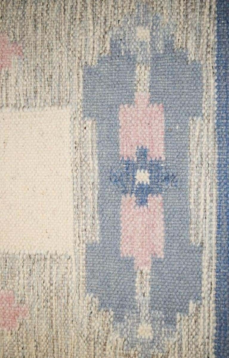 Swedish Rölakan Handwoven Wool Rug With Fringes, 1960s photo Textiles