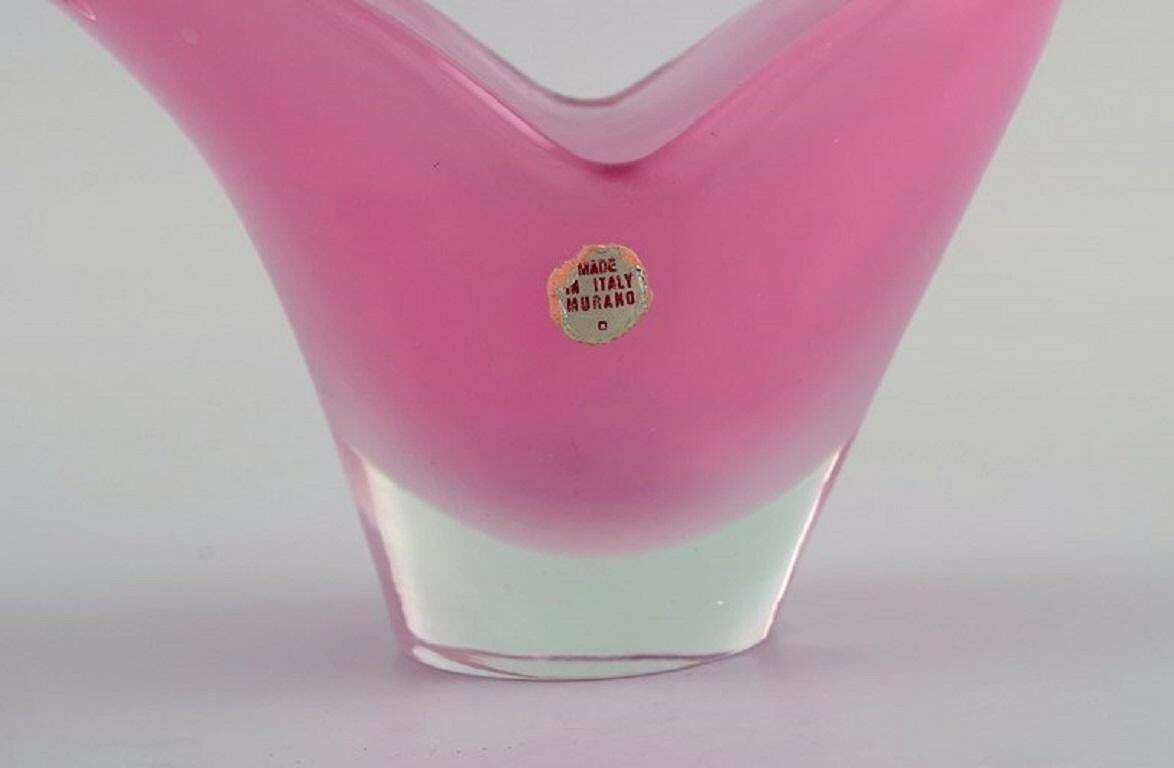 Two Armed Murano Candle Holder In Pink Hand Blown Art Glass. Italian Design photo vinterior
