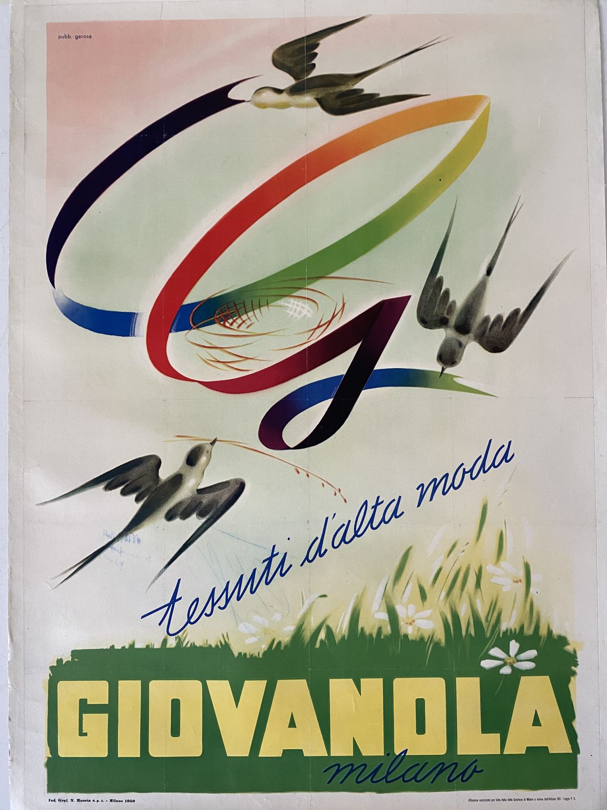 1960s Fashion Advertisement Poster, Giovanola, Milano Italy