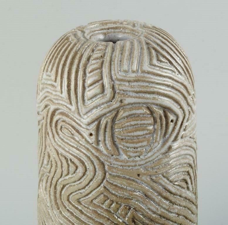 Christina Muff, Danish Contemporary Ceramicist. Unique Hand Carved Vase photo for sale