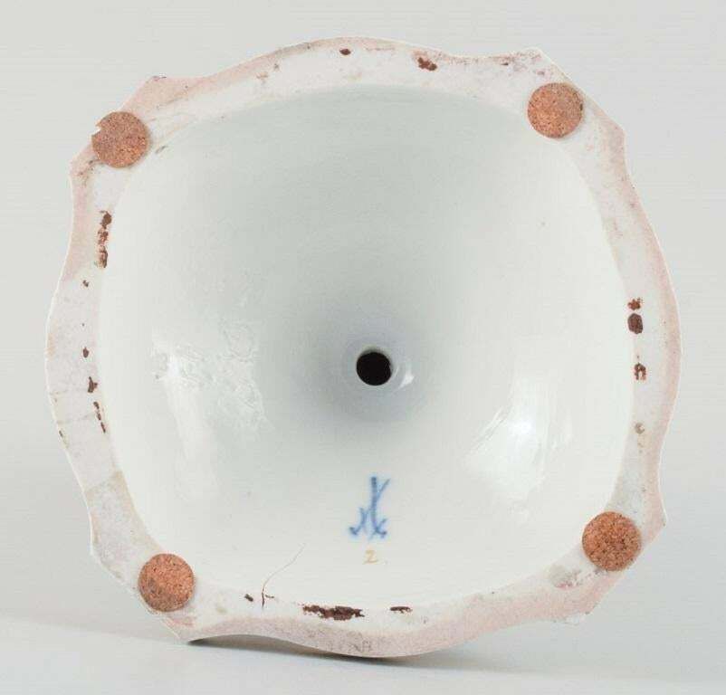 Large Antique Meissen Candlestick In Hand Painted Porcelain, 19th C photo buy