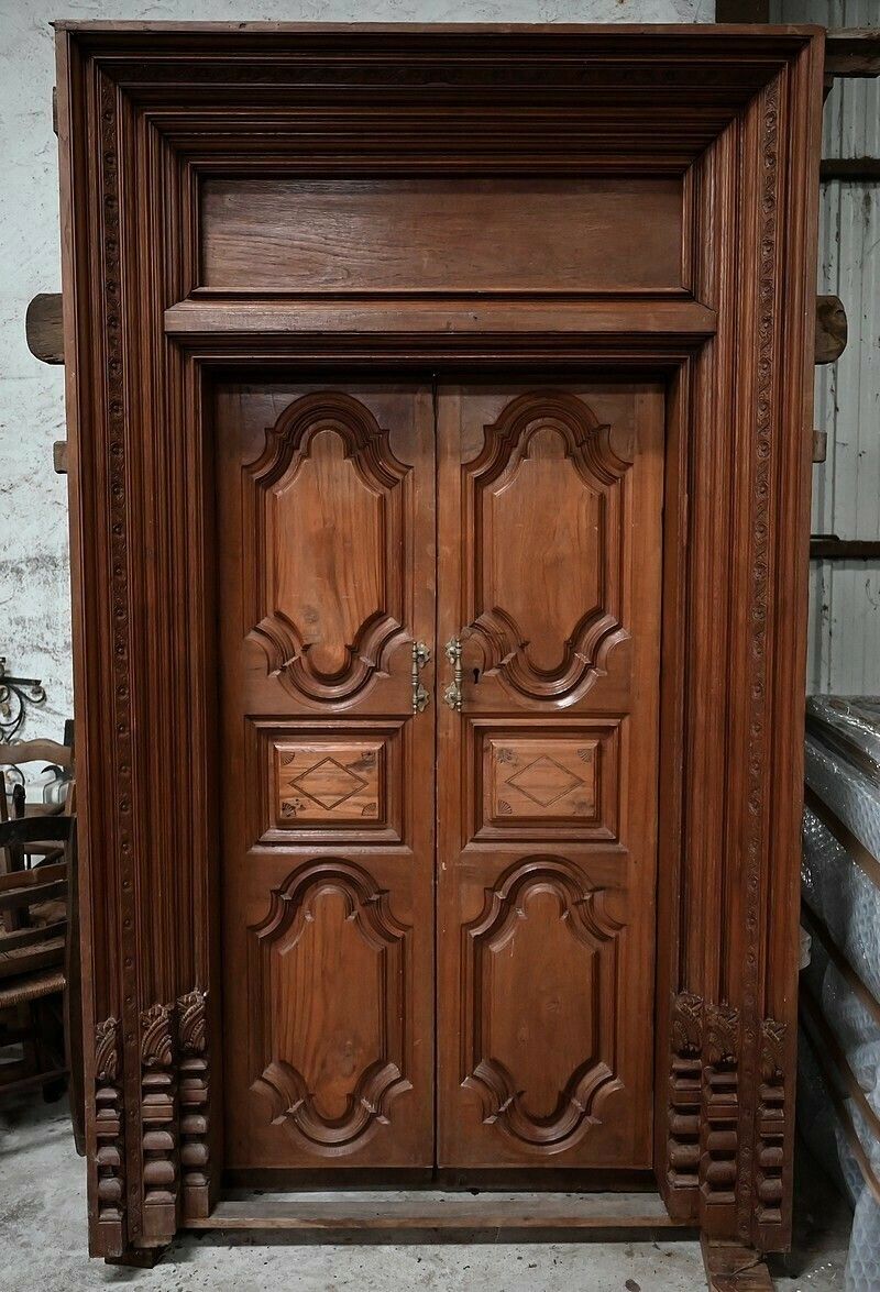 Rare Indian Teak Doors, Louis XIV Style, Pondichery, 19th Century